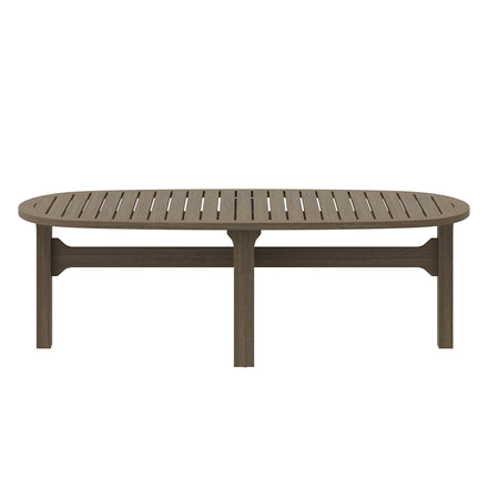 Saratoga Oval Outdoor Patio Teak Wood Coffee Table in Weathered Gray