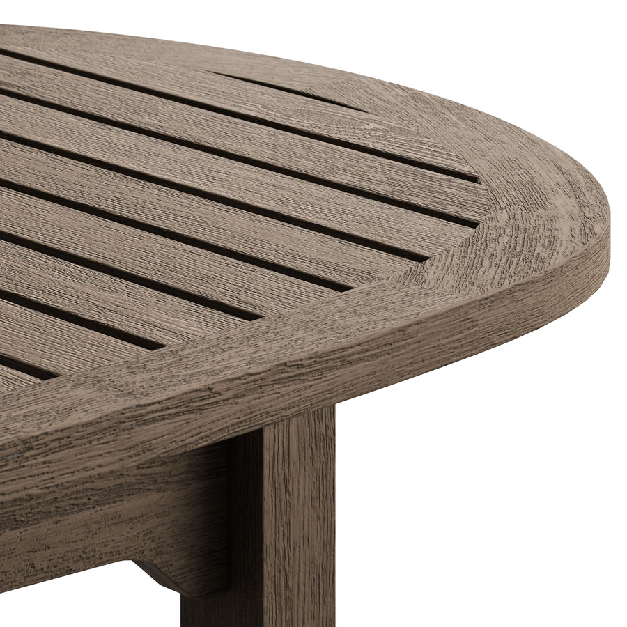 Saratoga Oval Outdoor Patio Teak Wood Coffee Table in Weathered Gray