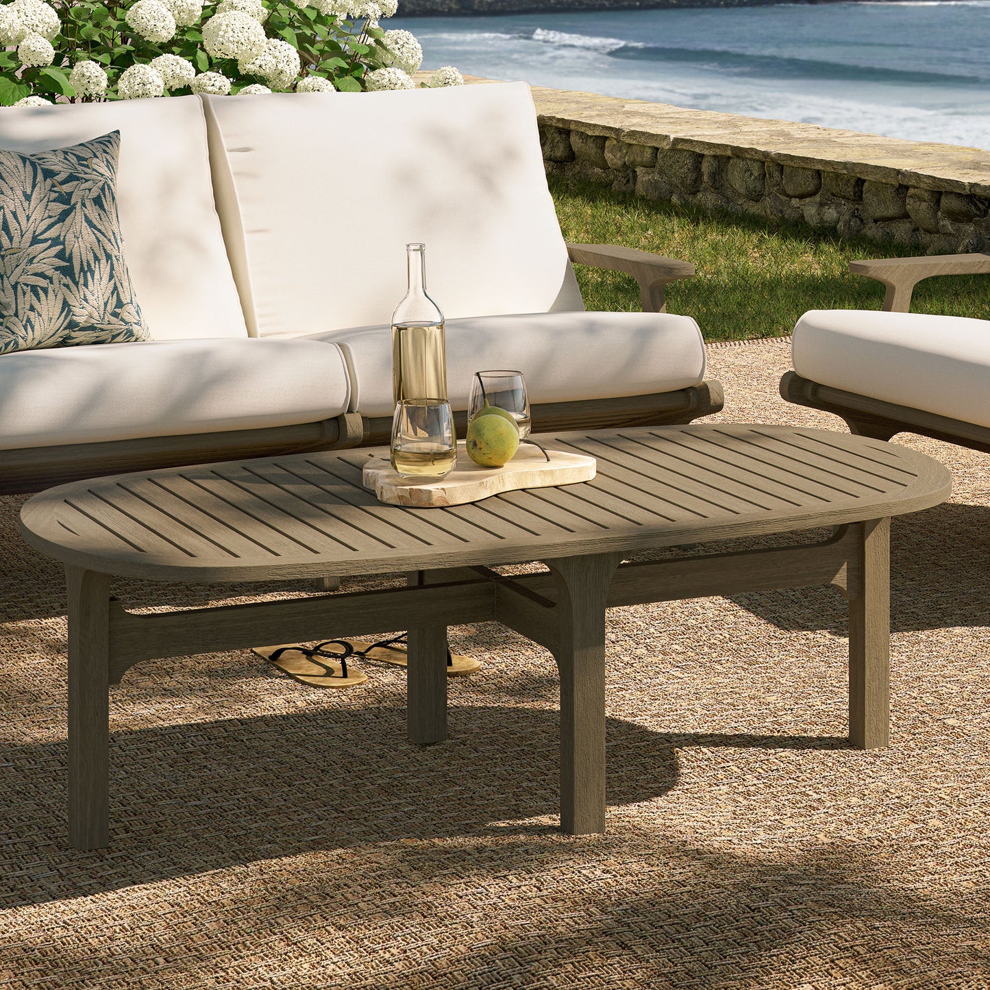Saratoga Oval Outdoor Patio Teak Wood Coffee Table by Furniture For America
