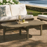Lark Oval Outdoor Patio Teak Wood Coffee Table in Weathered Gray