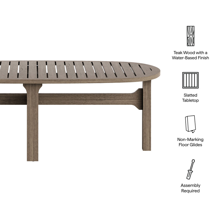 Lark Oval Outdoor Patio Teak Wood Coffee Table in Weathered Gray