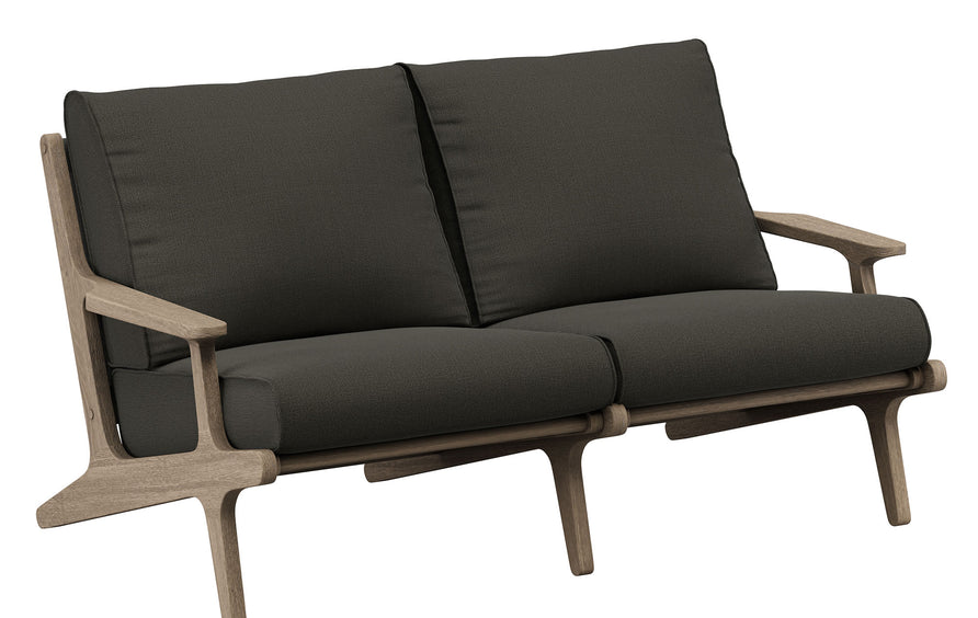 Saratoga Outdoor Patio Teak Wood Loveseat in Weathered Gray Flint