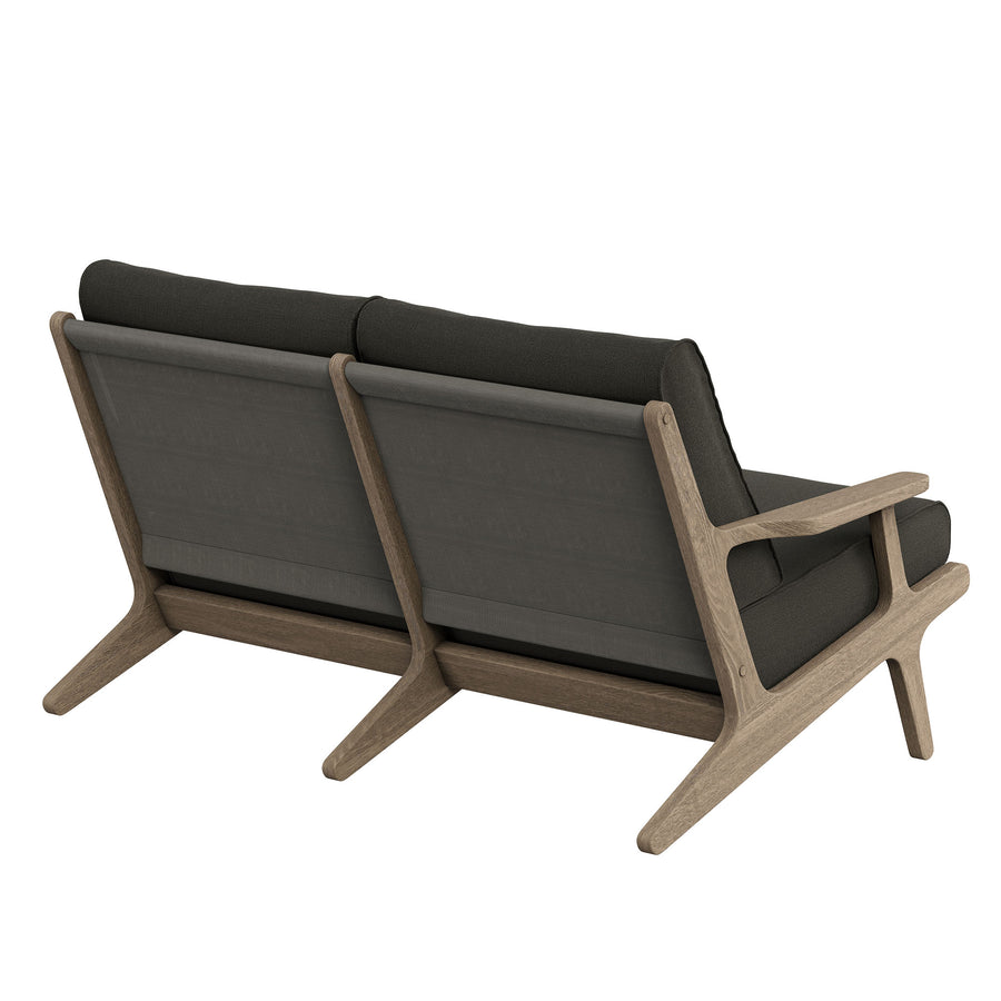 Lark Outdoor Patio Teak Wood Loveseat in Weathered Gray Flint