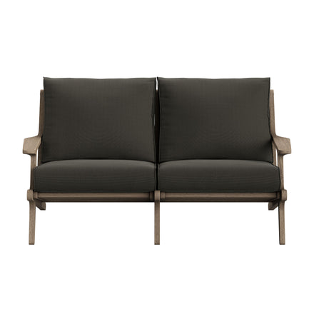 Saratoga Outdoor Patio Teak Wood Loveseat in Weathered Gray Flint