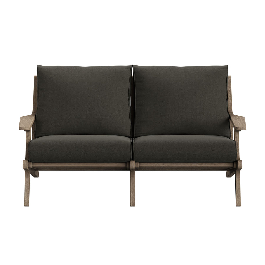 Lark Outdoor Patio Teak Wood Loveseat in Weathered Gray Flint