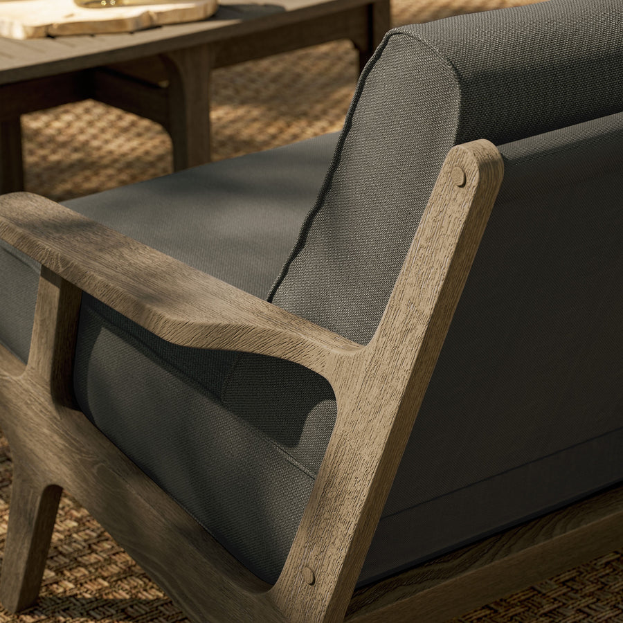 Lark Outdoor Patio Teak Wood Loveseat in Weathered Gray Flint