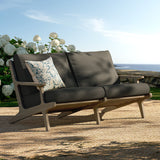 Lark Outdoor Patio Teak Wood Loveseat in Weathered Gray Flint