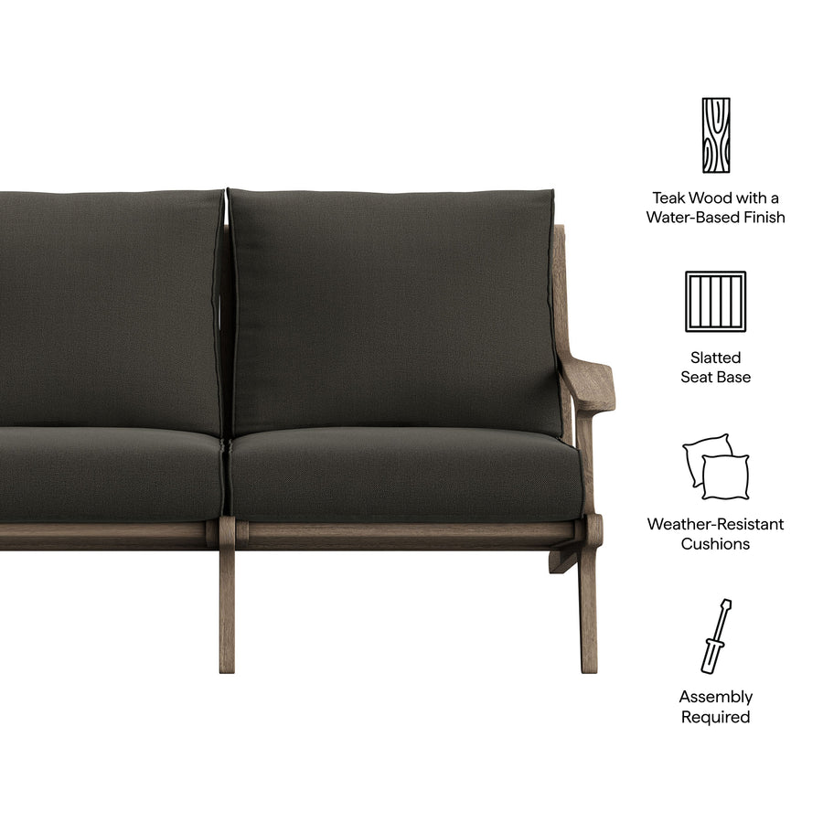 Lark Outdoor Patio Teak Wood Loveseat in Weathered Gray Flint
