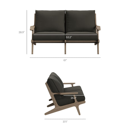 Saratoga Outdoor Patio Teak Wood Loveseat in Weathered Gray Flint