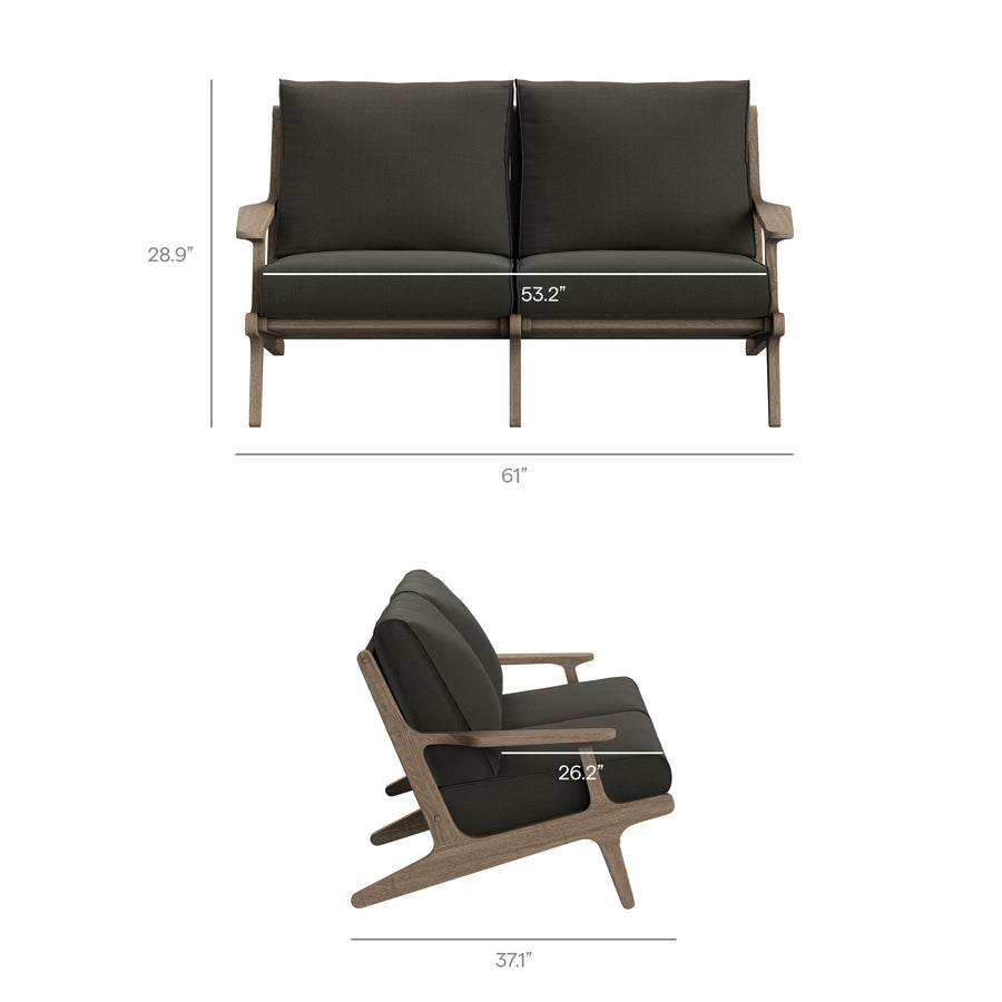 Lark Outdoor Patio Teak Wood Loveseat in Weathered Gray Flint
