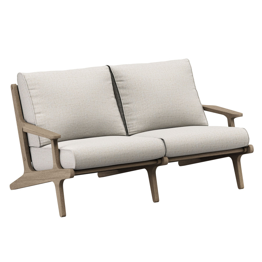 Lark Outdoor Patio Teak Wood Loveseat in Weathered Gray Pebble