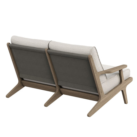 Saratoga Outdoor Patio Teak Wood Loveseat in Weathered Gray Pebble