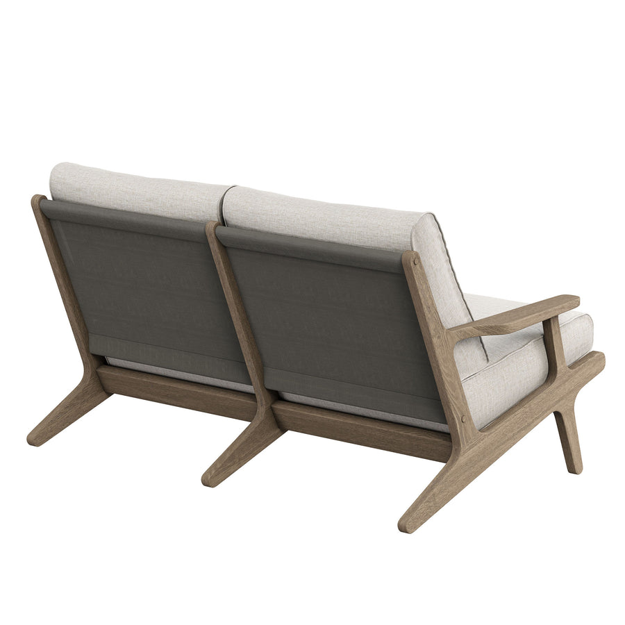 Lark Outdoor Patio Teak Wood Loveseat in Weathered Gray Pebble