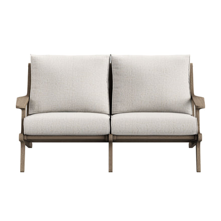 Saratoga Outdoor Patio Teak Wood Loveseat in Weathered Gray Pebble