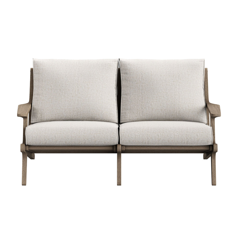 Lark Outdoor Patio Teak Wood Loveseat in Weathered Gray Pebble