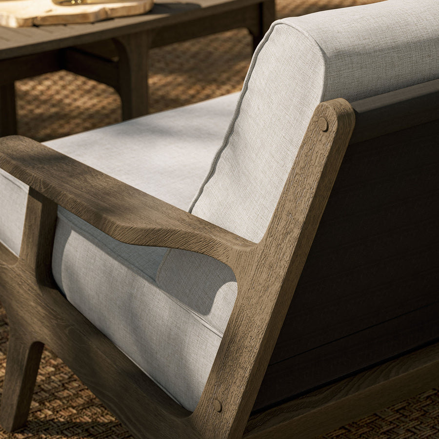 Lark Outdoor Patio Teak Wood Loveseat in Weathered Gray Pebble