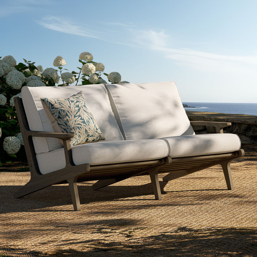 Lark Outdoor Patio Teak Wood Loveseat in Weathered Gray Pebble