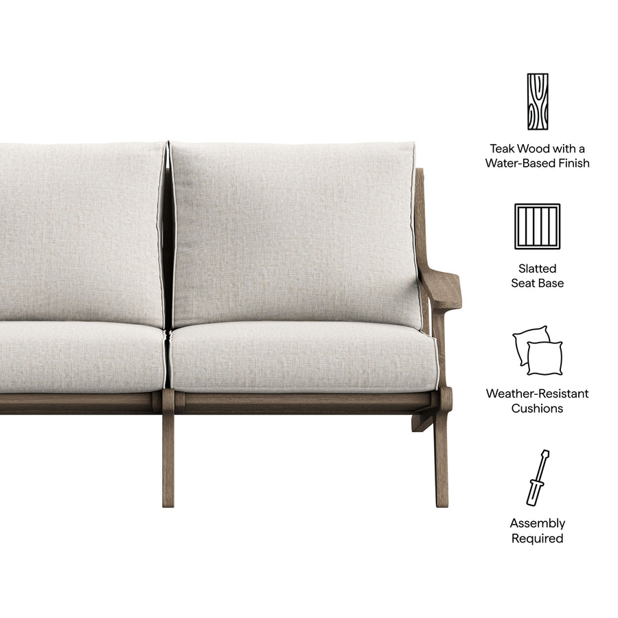 Lark Outdoor Patio Teak Wood Loveseat in Weathered Gray Pebble