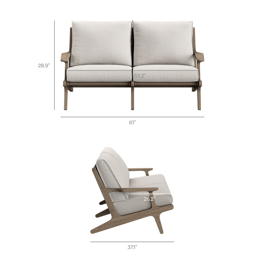 Lark Outdoor Patio Teak Wood Loveseat in Weathered Gray Pebble