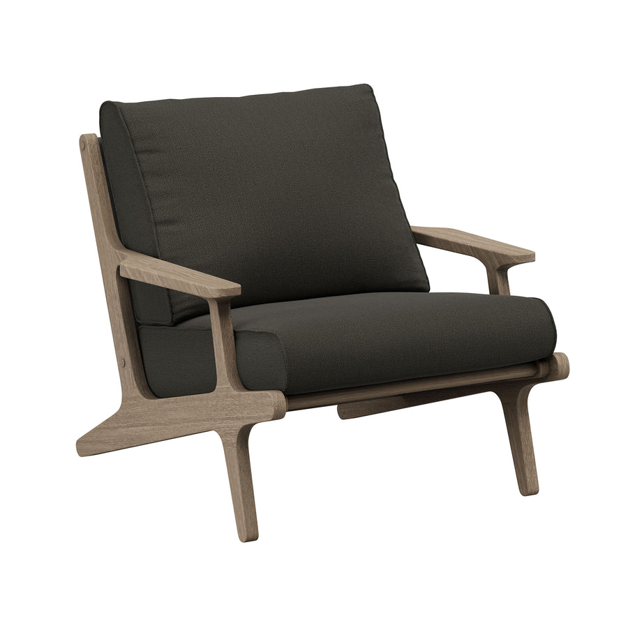 Lark Outdoor Patio Teak Wood Chair and Ottoman Set in Weathered Gray Flint