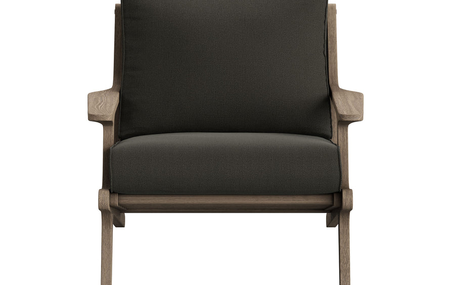 Lark Outdoor Patio Teak Wood Chair and Ottoman Set in Weathered Gray Flint