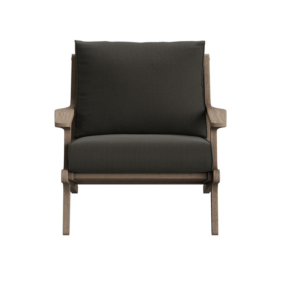 Lark Outdoor Patio Teak Wood Chair and Ottoman Set in Weathered Gray Flint