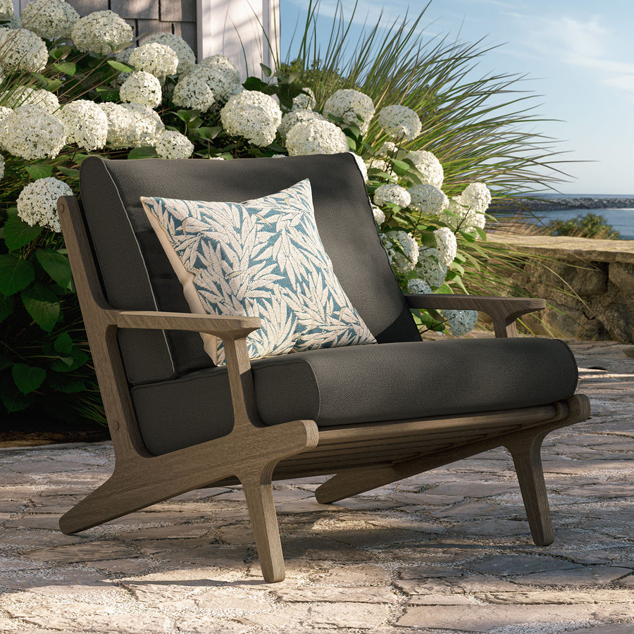 Lark Outdoor Patio Teak Wood Armchair in Weathered Gray Flint