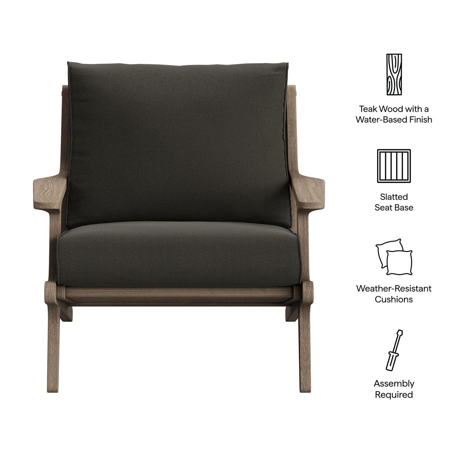 Lark Outdoor Patio Teak Wood Armchair in Weathered Gray Flint
