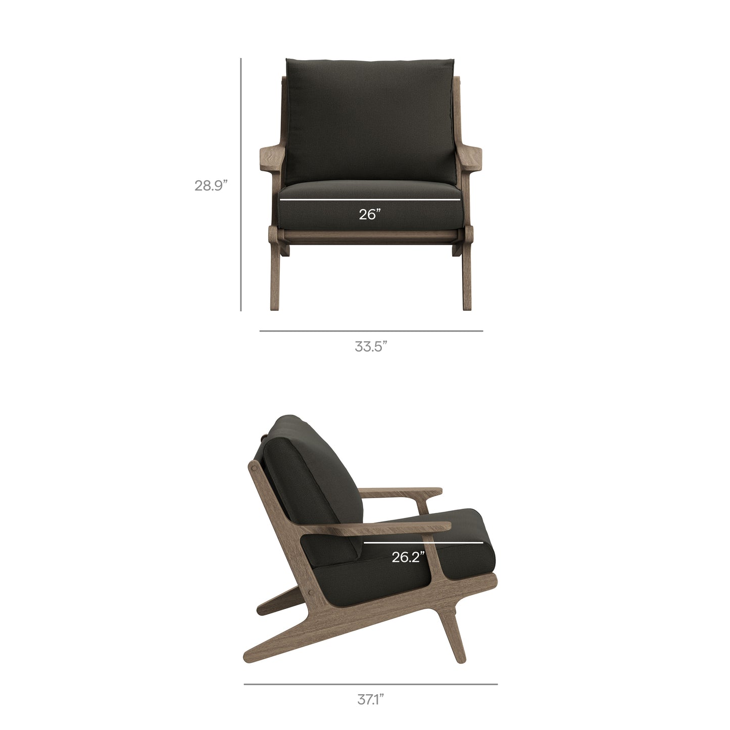 Lark Outdoor Patio Teak Wood Armchair in Weathered Gray Flint