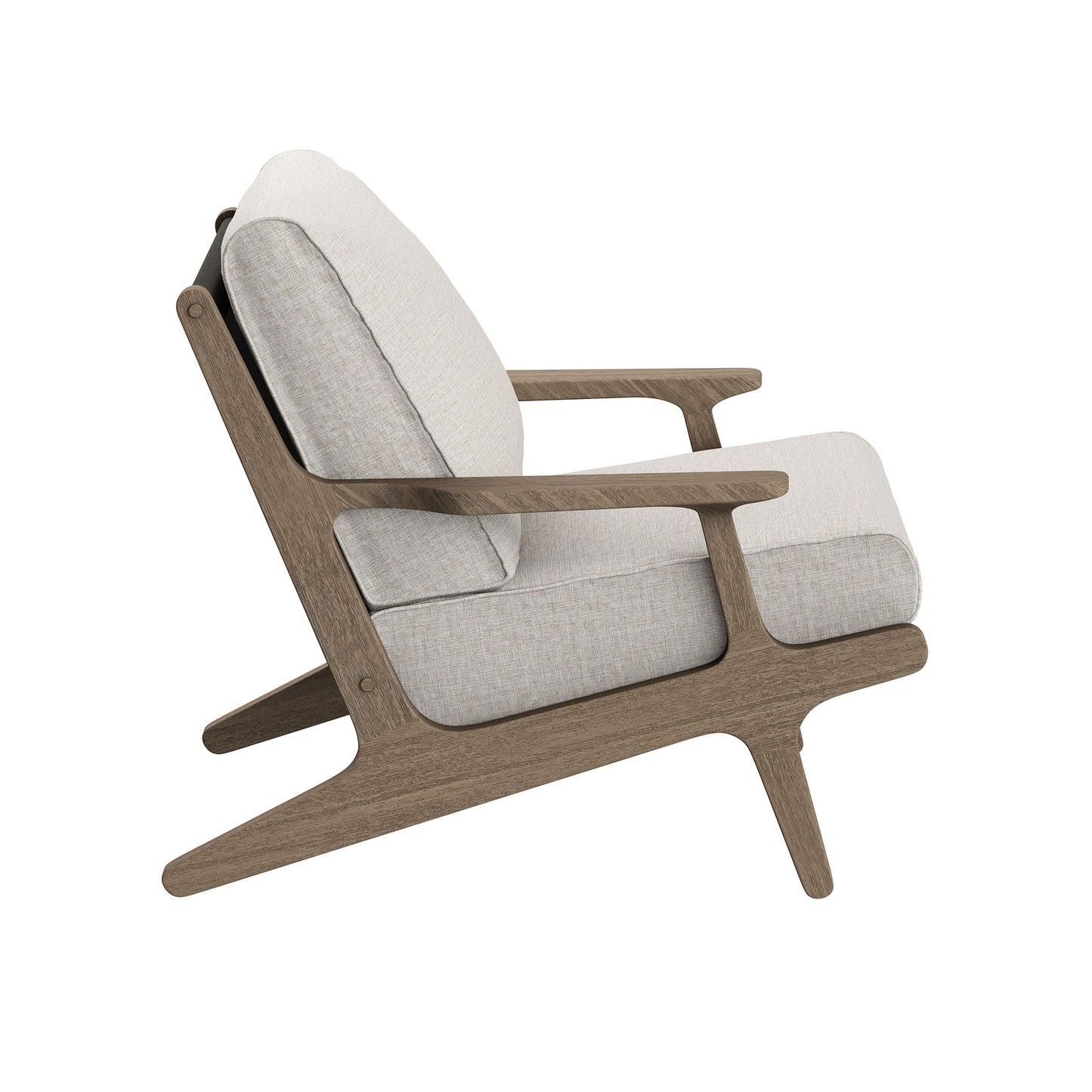 Lark Outdoor Patio Teak Wood Chair and Ottoman Set in Weathered Gray Pebble