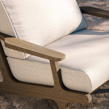 Saratoga Outdoor Patio Teak Wood Armchair in Weathered Gray Pebble