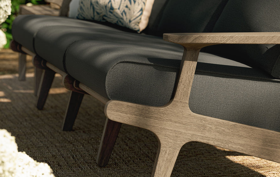 Saratoga Outdoor Patio Teak Sofa in Weathered Gray Flint