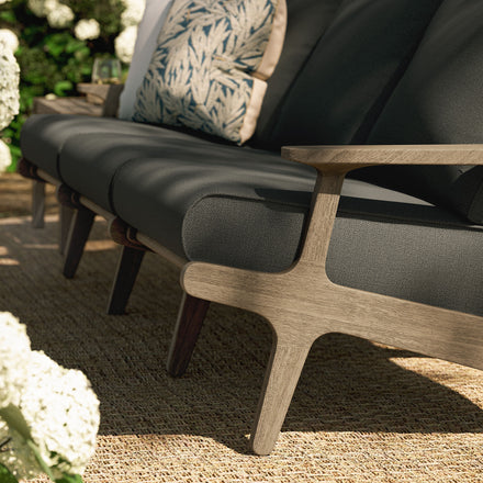 Saratoga Outdoor Patio Teak Sofa in Weathered Gray Flint