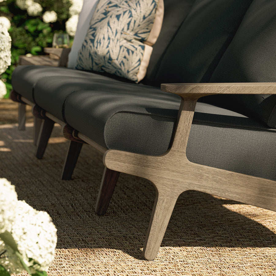 Lark Outdoor Patio Teak Sofa in Weathered Gray Flint