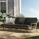 Lark Outdoor Patio Teak Sofa in Weathered Gray Flint