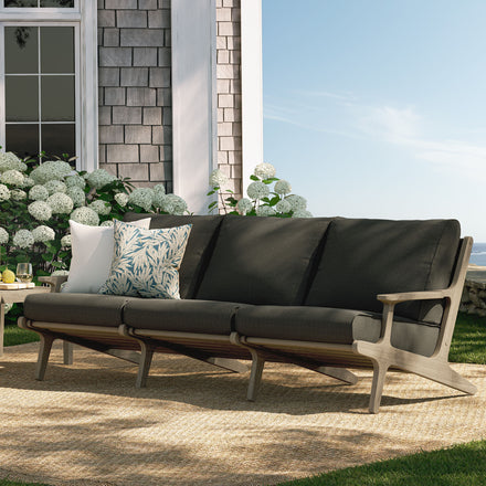 Saratoga Outdoor Patio Teak Sofa in Weathered Gray Flint