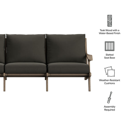 Saratoga Outdoor Patio Teak Sofa in Weathered Gray Flint