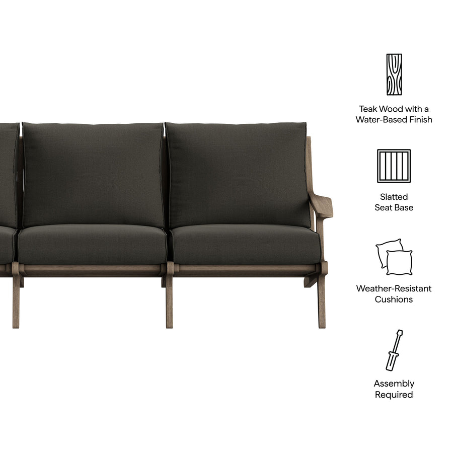 Lark Outdoor Patio Teak Sofa in Weathered Gray Flint
