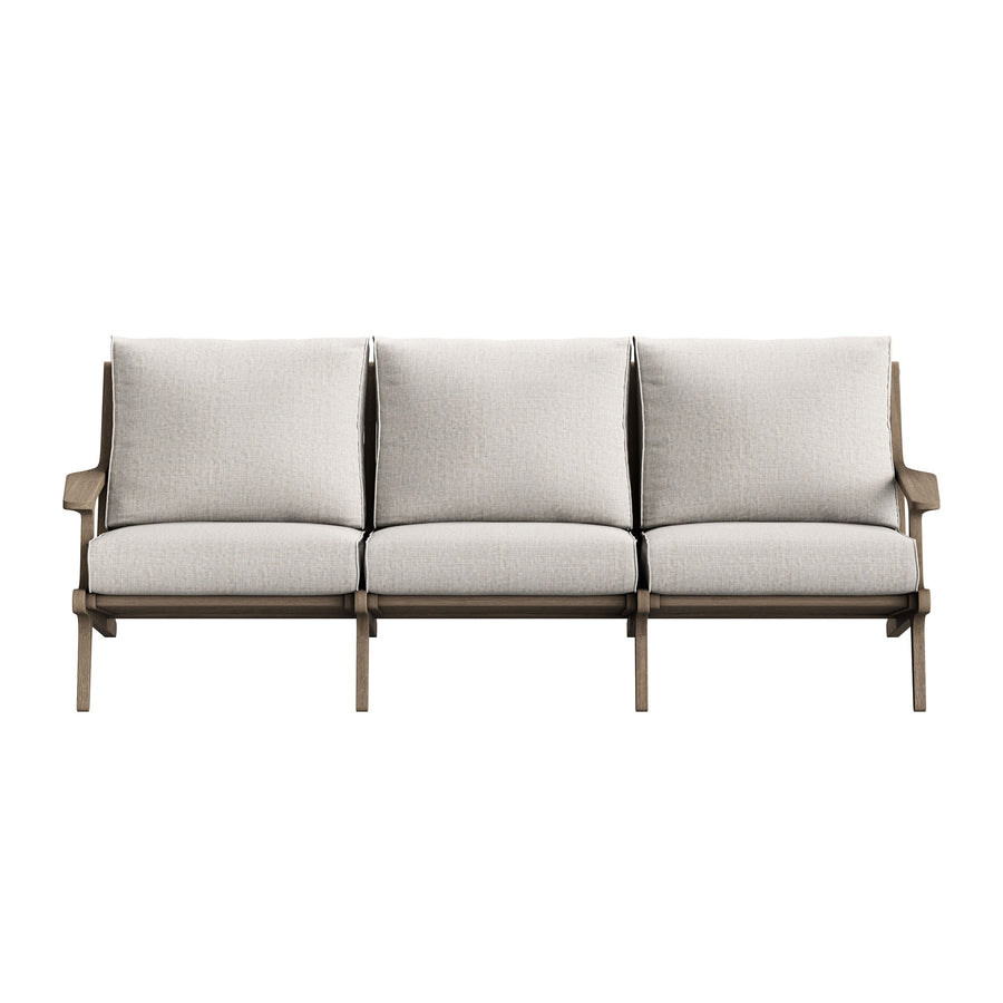 Lark Outdoor Patio Teak Sofa in Weathered Gray Pebble