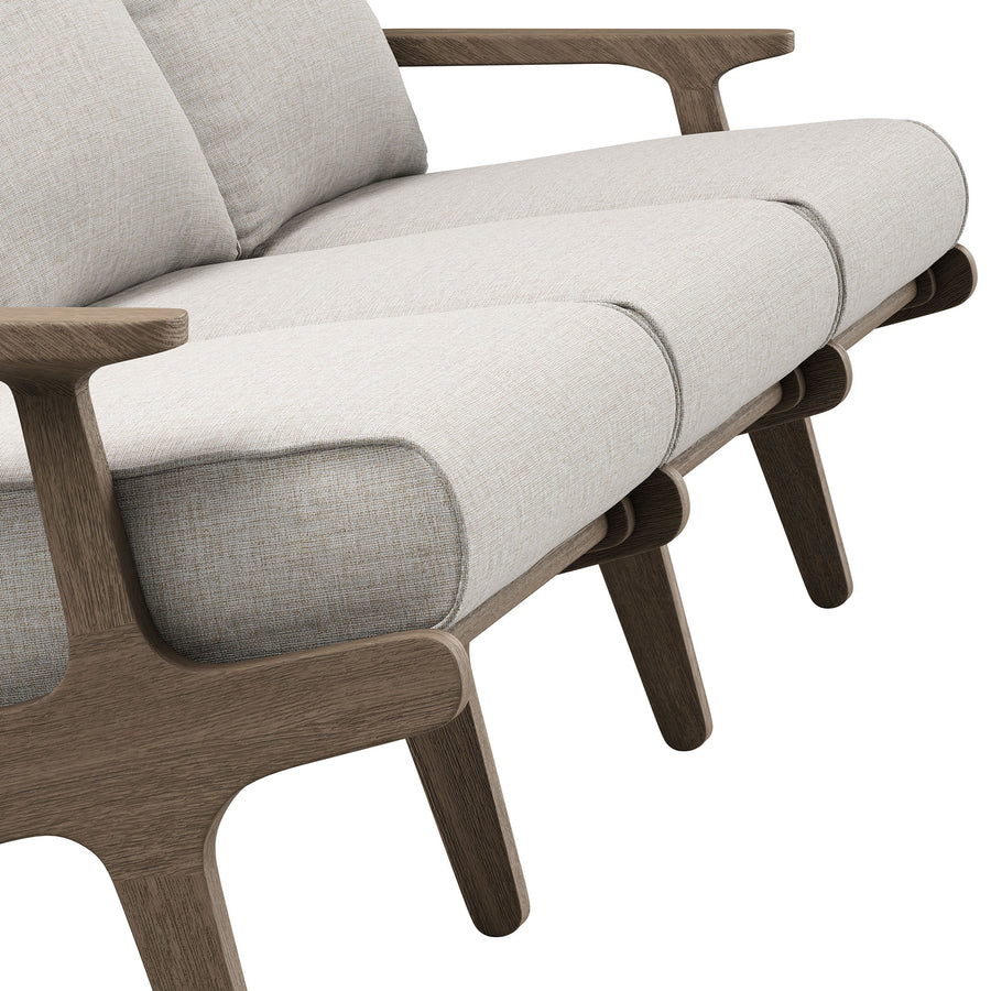 Lark Outdoor Patio Teak Sofa in Weathered Gray Pebble