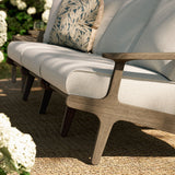 Lark Outdoor Patio Teak Sofa in Weathered Gray Pebble