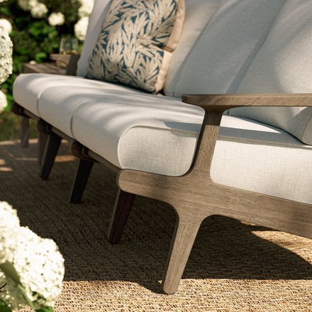 Saratoga Outdoor Patio Teak Sofa in Weathered Gray Pebble