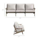 Lark Outdoor Patio Teak Sofa in Weathered Gray Pebble