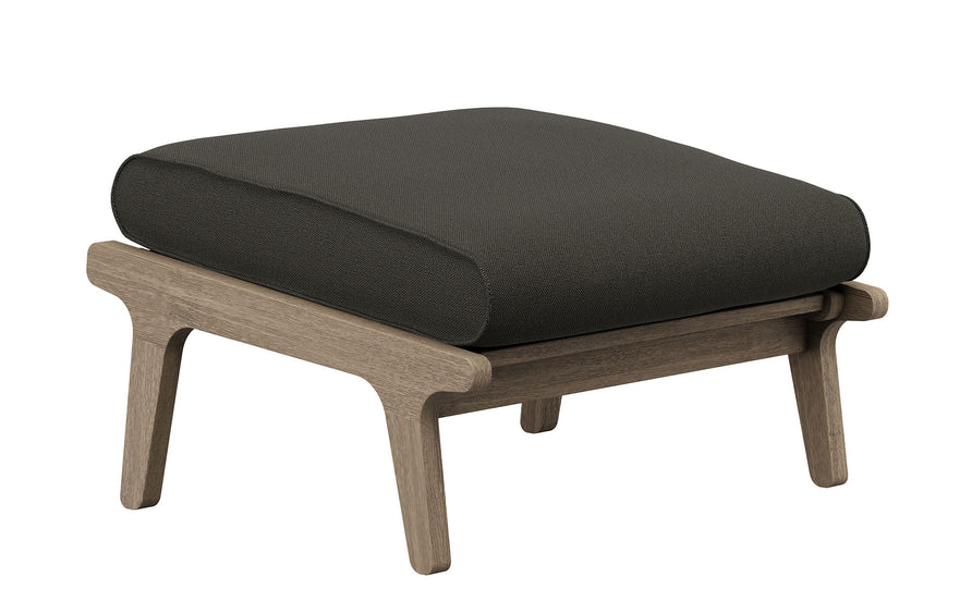 Lark Outdoor Patio Teak Ottoman in Weathered Gray Flint
