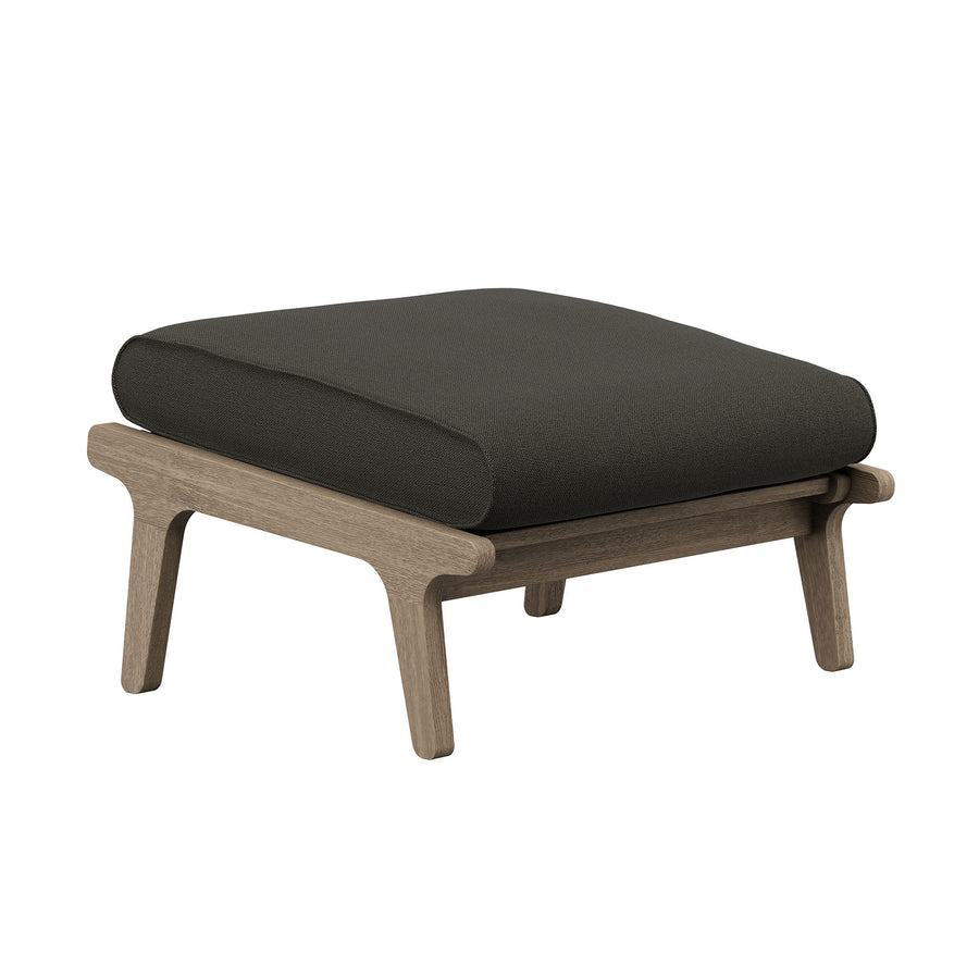 Lark Outdoor Patio Teak Ottoman in Weathered Gray Flint