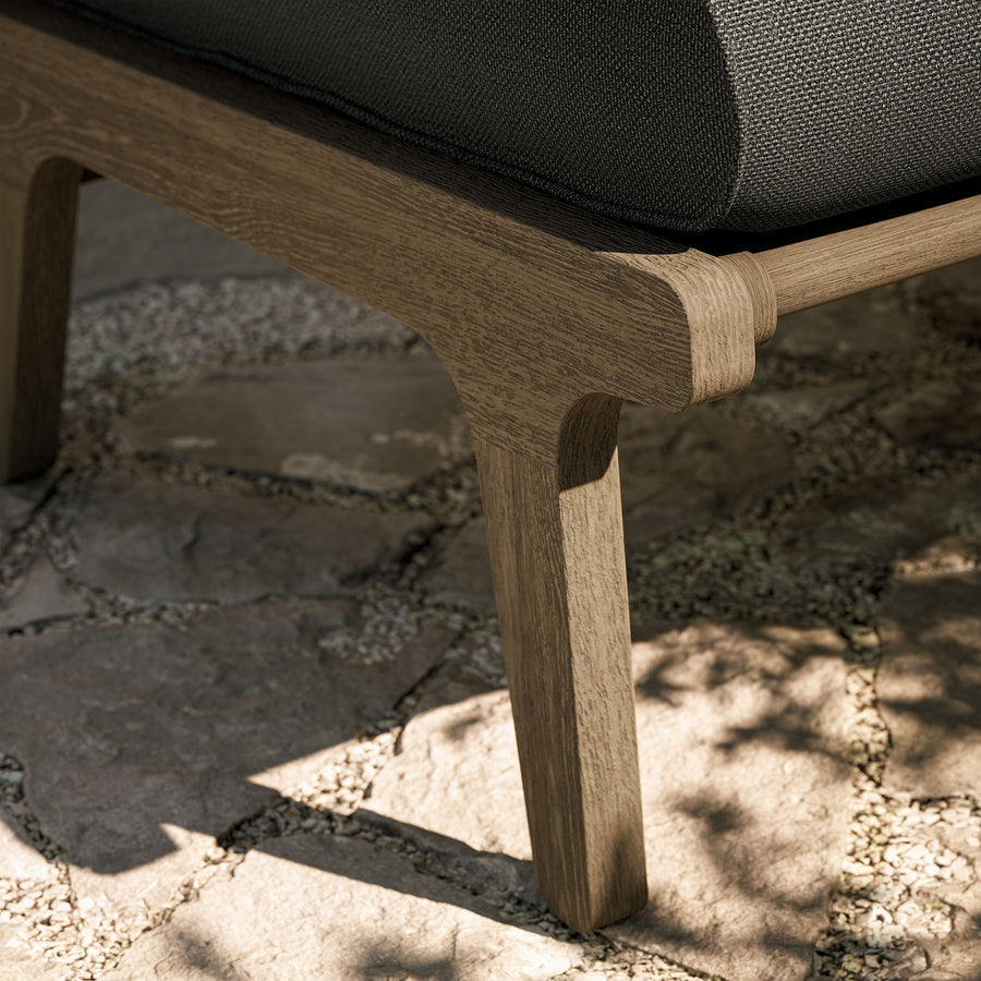 Lark Outdoor Patio Teak Ottoman in Weathered Gray Flint