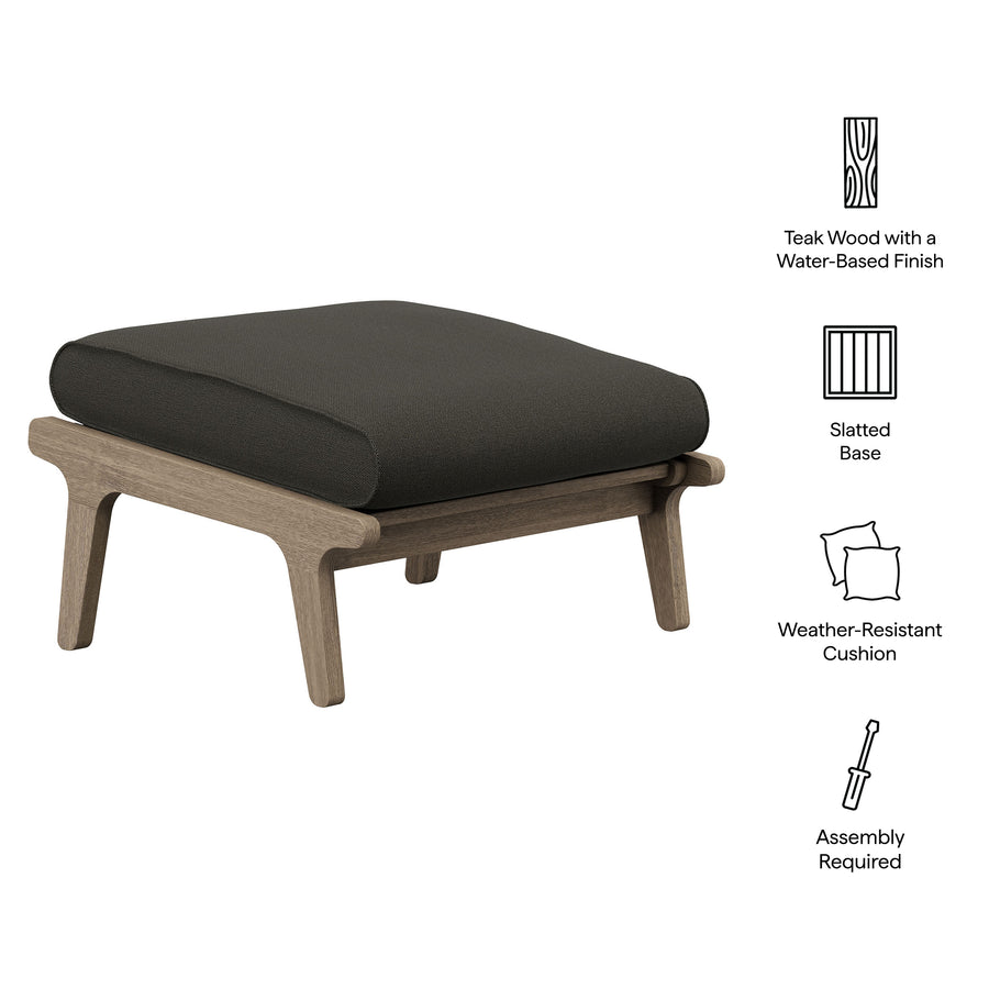 Lark Outdoor Patio Teak Ottoman in Weathered Gray Flint