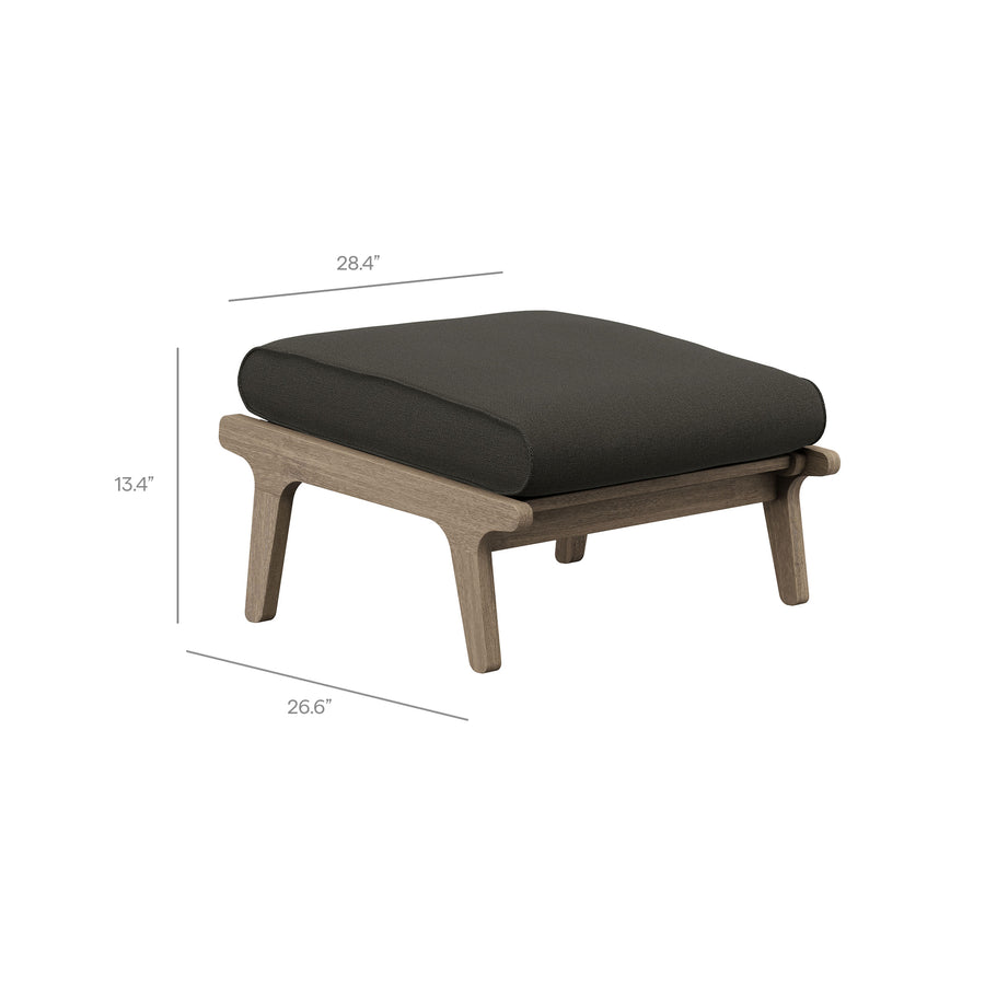 Lark Outdoor Patio Teak Ottoman in Weathered Gray Flint