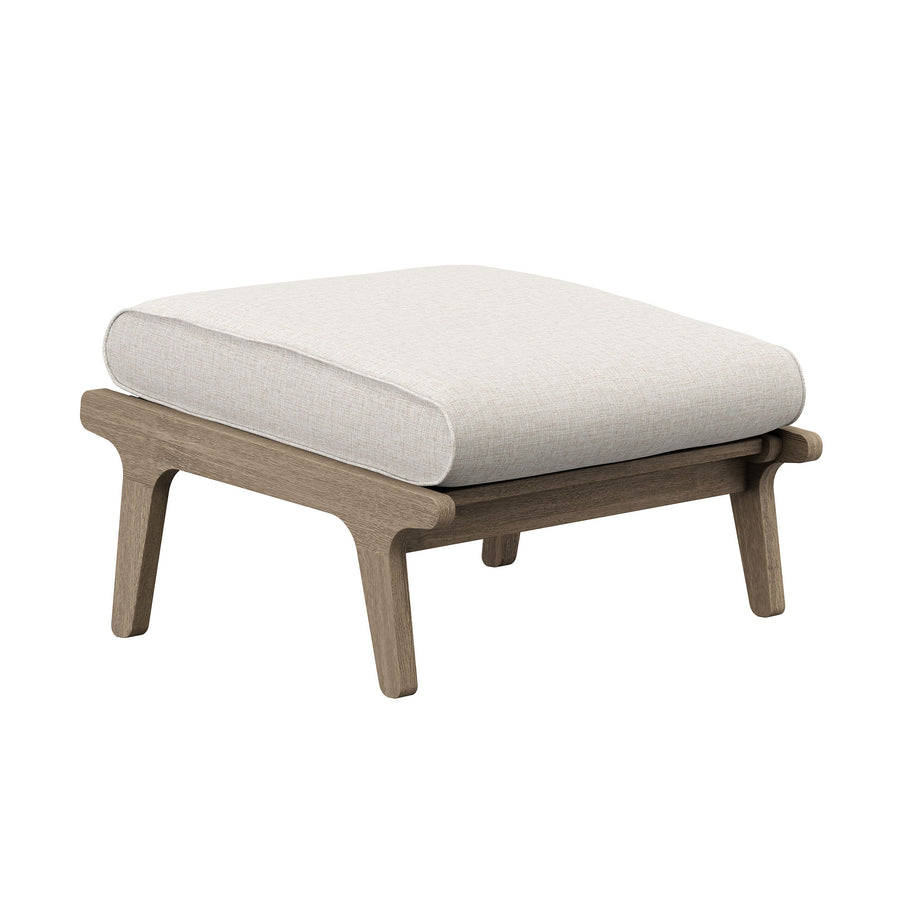 Lark Outdoor Patio Teak Wood Chair and Ottoman Set in Weathered Gray Pebble