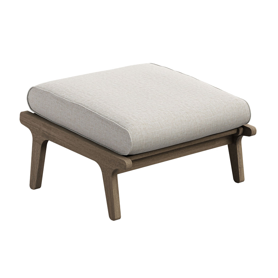 Lark Outdoor Patio Teak Ottoman in Weathered Gray Pebble